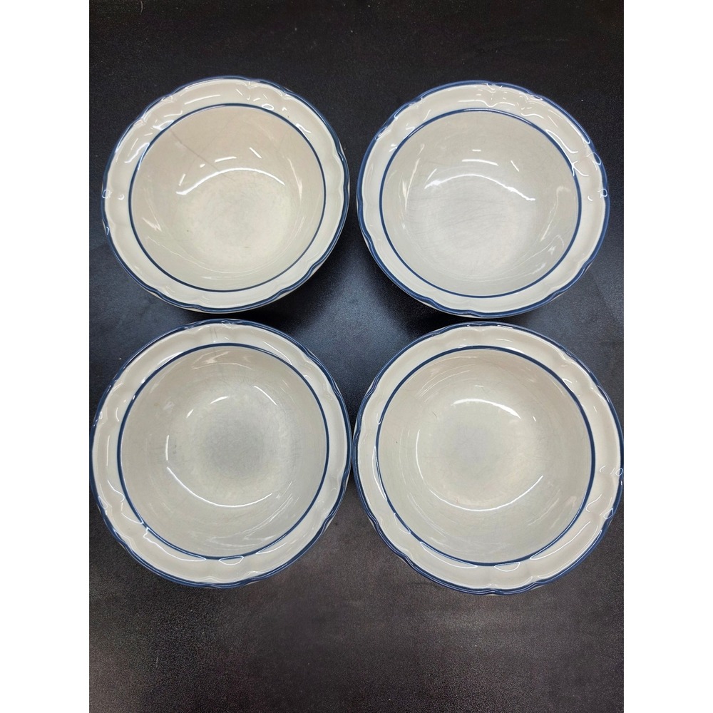 Cumberland Brambleberry Stoneware Bowls Set of 4 Blue Trim Japan Vintage Cereal